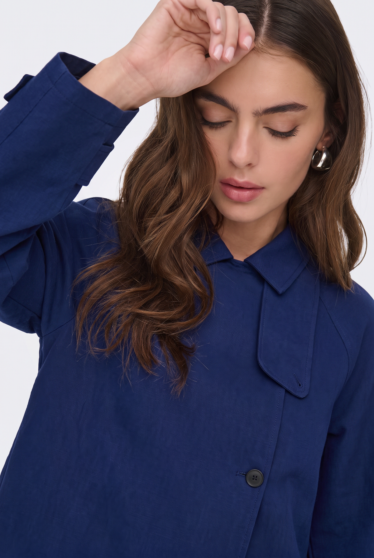 Blue Cropped Trench Jacket Lightweight Women