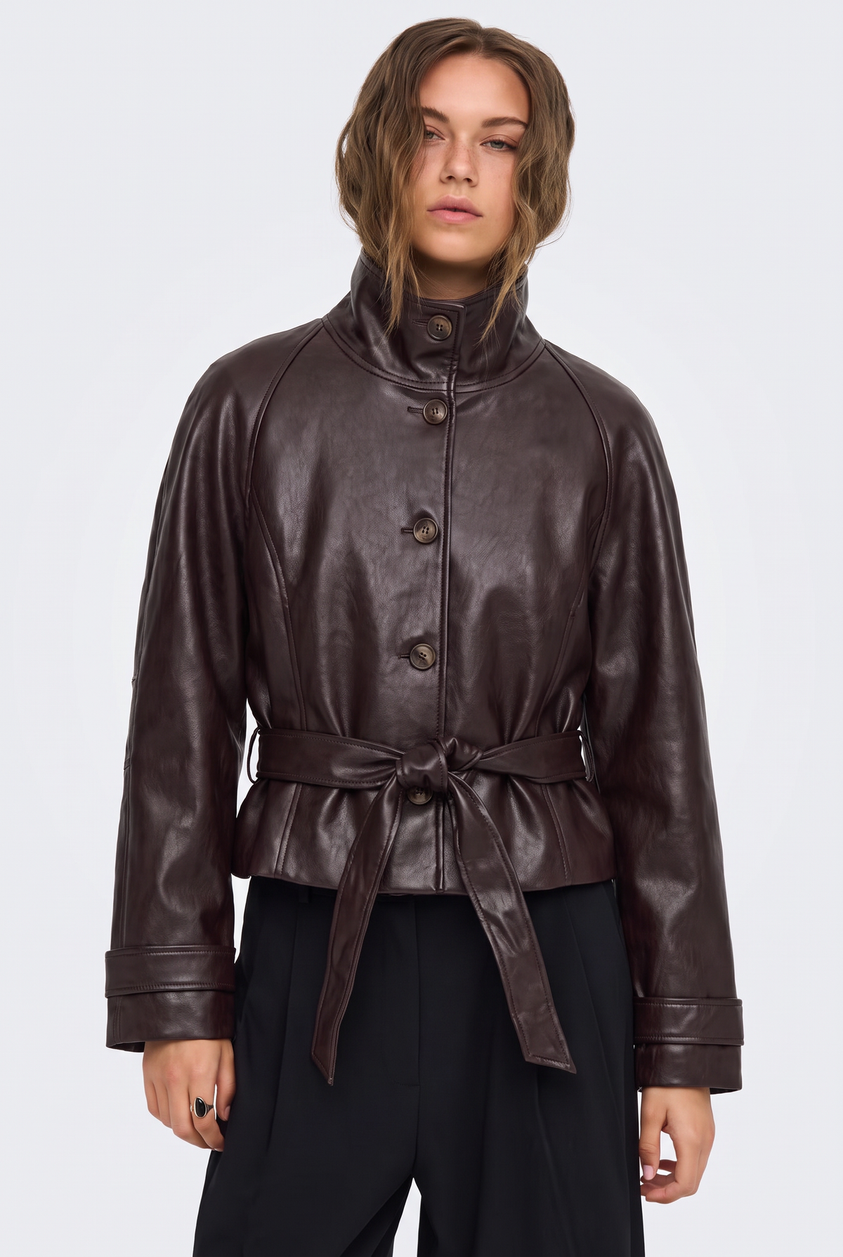 Faux Leather Jacket Brown Cropped Women
