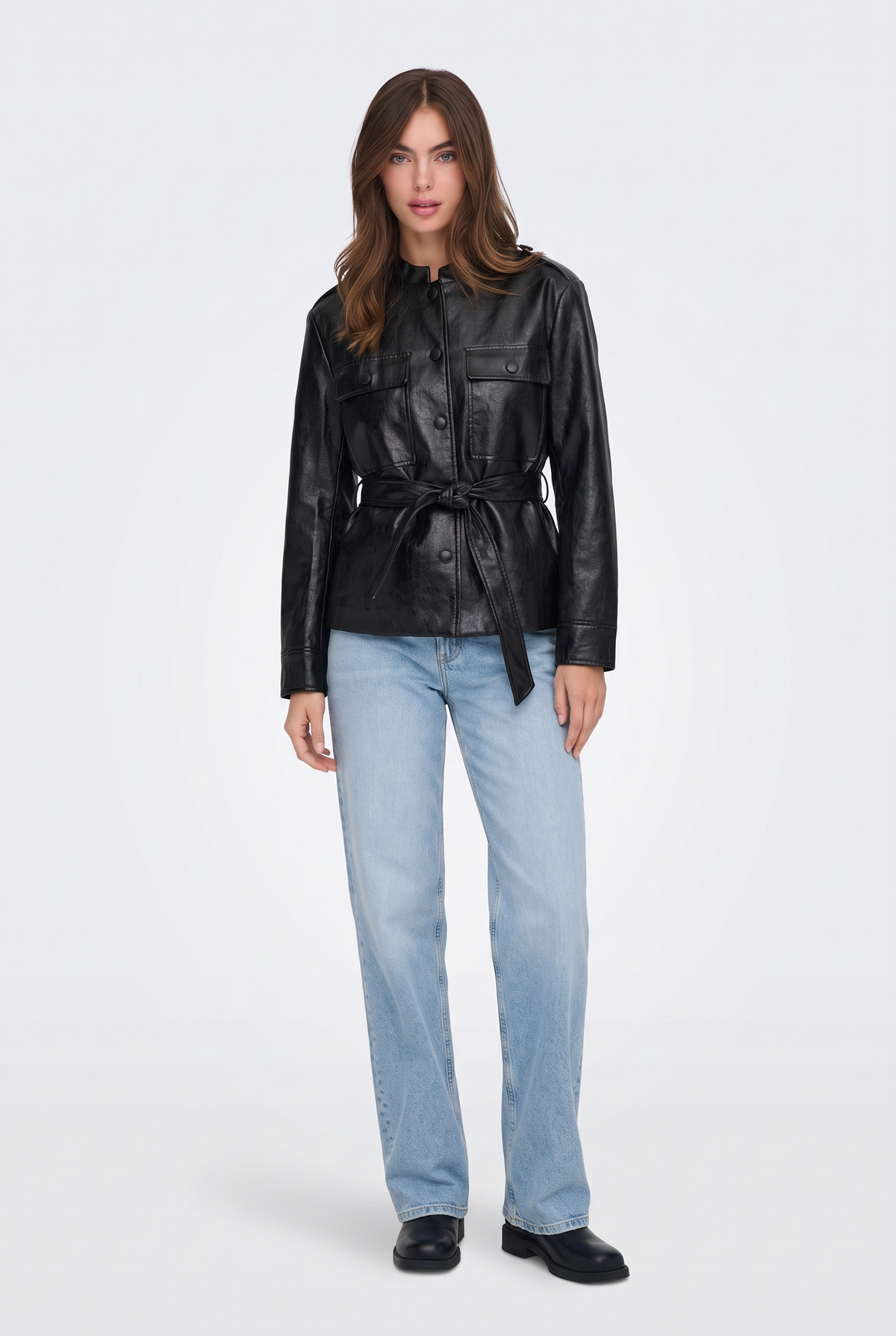 Faux Leather Jacket Black Utility Women