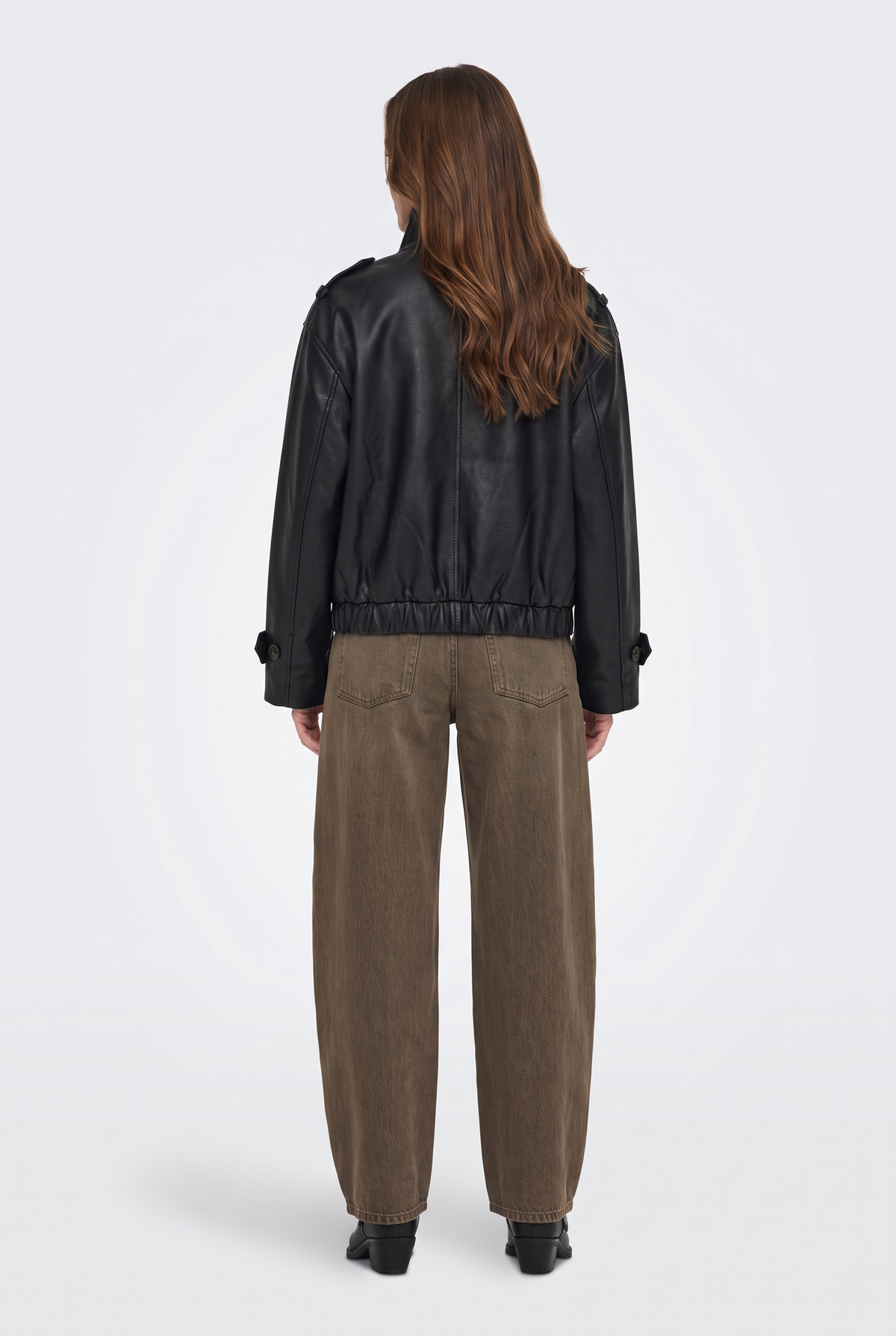 Faux Leather Jacket Black Cropped Funnel Neck Women