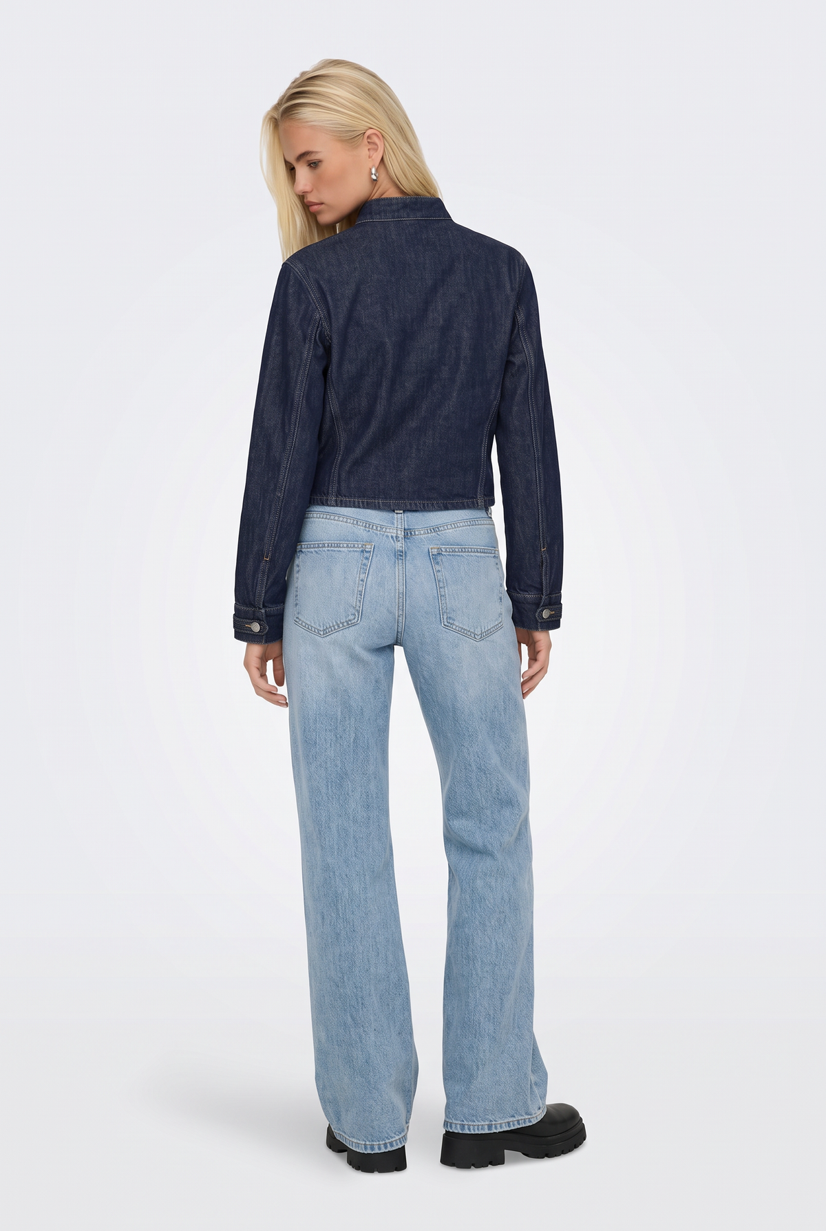 Military Denim Jacket Navy Fitted Cropped Women